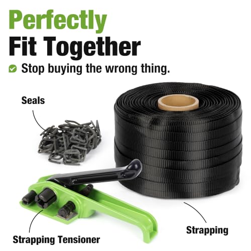 U.S. Solid Banding Strapping Kit 3/4" x 985ft Tensioner 2000lbs 200 Buckles - color: Black
