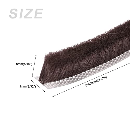 METALLIXITY Adhesive Brush Seal Weather Stripping (5/16"x9/32"x32.8ft), Door Brush Strip - for Sliding Sash Door Window Wardrobe Seal, Brown - color: Brown, size: 5/16"x9/32"x32.8ft