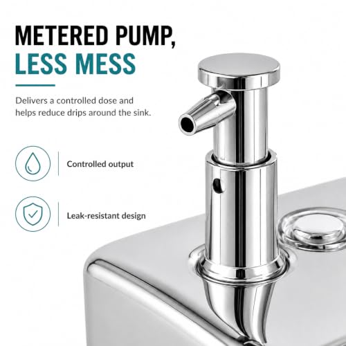 modunful Stainless Steel Soap Dispenser Wall Mount No Drill Polished Silver - size: Vertical 27.0oz