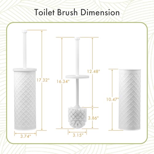 Toilet Bowl Brush and Holder Set 2 Pack with 4 Extra Brush Heads (White) - color: White