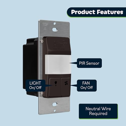 TOPGREENER Air Circulator Timer Switch with PIR Motion Sensor, Brown - color: Brown, size: Light&Fan Sensor Combo