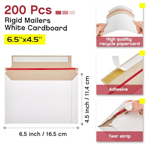 Affrolling 200 Pcs 6.5 x 4.5 Inch Rigid Photo Mailers Cardboard, White - color: White, size: 6.5 x 4.5 inch
