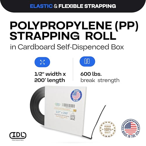 IDL Packaging 1/2" x 200' Polypropylene (PP) Strapping Roll, USA-Made - size: 1/2" x 200', 600 lbs BS