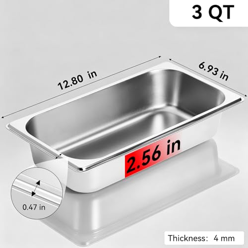 GOLDEN KEY 6 Pack 1/3 Hotel Pans,2.5" Deep 1/3 Size Stainless Steel Steam Table Pan Anti-Jam Food Pan Chafing Pan for Hotel, Party, Buffet, Chafing Dishes, Catering Supplies - color: 1/3, size: 2-1/2" Deep