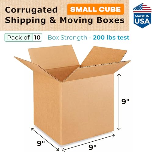 Small Cube Moving & Shipping Boxes 9x9x9 inches (10-Pack) - Extra Strength 200 lb vs Regular - Corrugated Strong Cardboard Boxes - Packing Box for Moving - Small Packing Box by IDL Packaging - size: 9 * 9 * 9" (Small Boxes)
