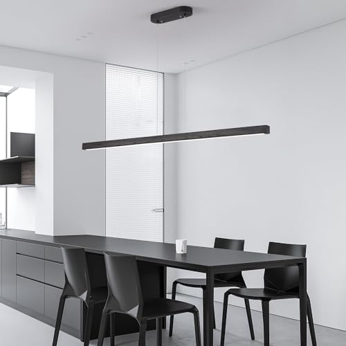 YISDESIGN 71" Black Linear Pendant Light Wooden Led Linear Pendant Light Fixtures Ceiling Hanging Dimmable Pendant Lights for Dining Room Kitchen Island Pool Table Lights Black Wood Finish - color: Black, size: 71in