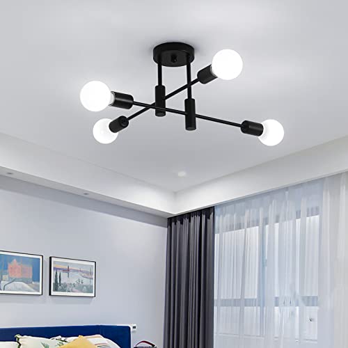 Garwarm 4-Light Sputnik Semi Flush Mount Ceiling Light, Matte Black Fixture - color: 4-Lights,Black
