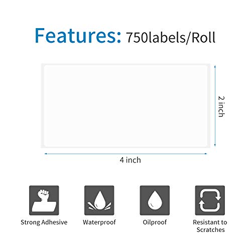 Essential 4"X2" Direct Thermal Barcode Labels, Shipping Labels, 750 Labels of Roll, Compatible with Zebra Printers (1 Roll-750 Labels)