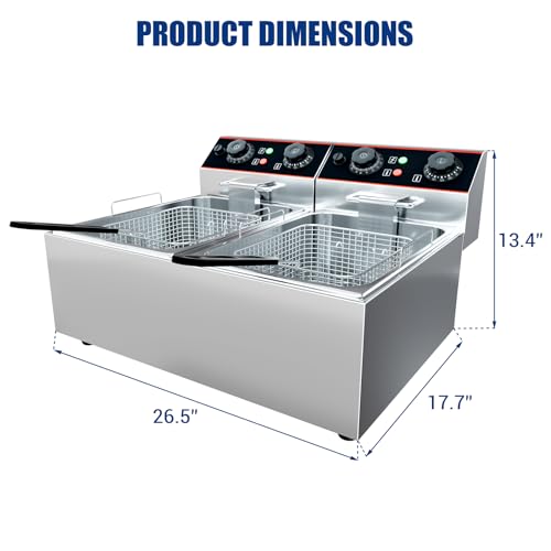 Commercial Deep Fryer with Basket, 12L Electricity Countertop Fryer Stainless Steel, 1800W Professional Food Fryer with Thermostat for Restaurant & Home, Large Capacity 12.7QT Oil Fryer, 120V - size: 11L double cylinder double screen