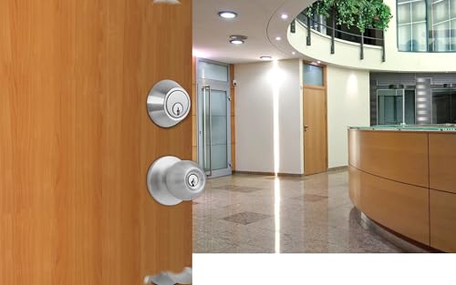 BRINKS Commercial - Keyed Entry Door Knob with Deadbolt Set, Satin Chrome Finish - Meets ANSI Grade 2 Standards