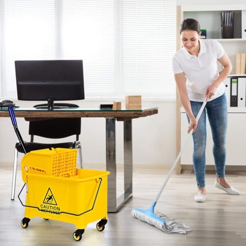 Mop Bucket, Commercial Bucket for Mopping on Wheels - size: 21 Quarts