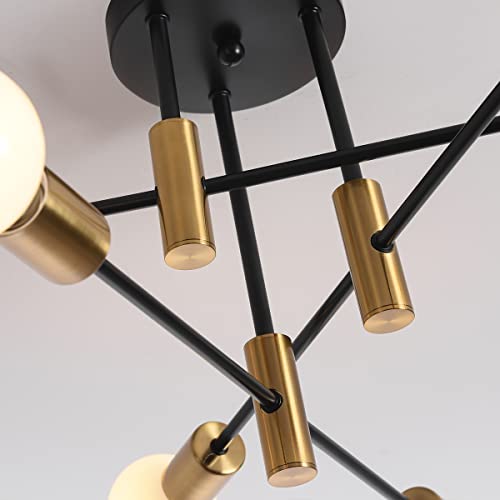 Garwarm Ceiling Light Fixture, 6-Lights Black and Gold Mid Century Semi Flush Mount Ceiling Light,Modern Sputnik Chandelier for Kitchen Dining Room Bedroom Entryway Hallway - color: 6-Lights,Black and Gold