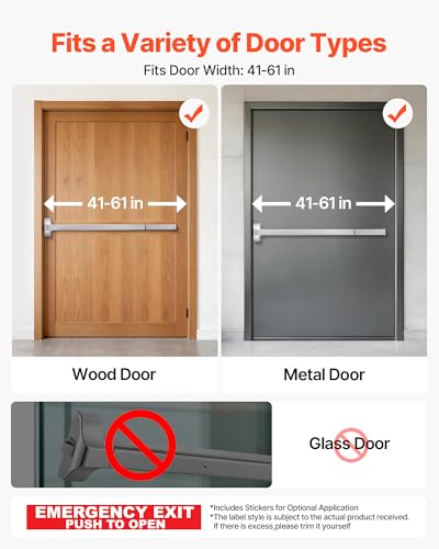 VEVOR Push Bar Panic Exit Device, 41" Stainless Steel Commercial Panic Bar for Exit Doors, Emergency Exit Door Hardware with Exterior Lever Handle and 6 Keys, for 41"-61" Wood or Metal Door, Silver - size: 41" x 6.02" x 2.6"