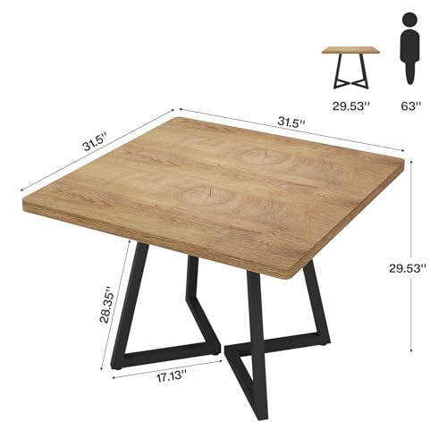 Tribesigns Square Dining Table Set of 6, 31.5" Farmhouse Dinner Table with Metal Base, Wood Kitchen Table for Dining Room, Small Space, Apartment, Rustic Brown & Black (Chairs are not Included) - color: Natural, size: Square-6PCS