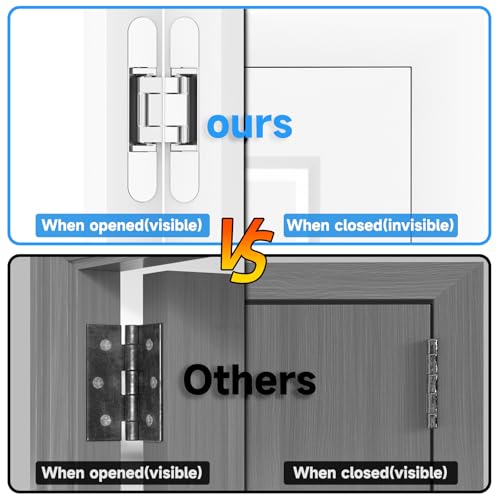 Hidden Door Hinges, 2 Pack 6 inch, 3 Way Adjustable 180° Concealed Hinge - color: Silver, size: 6 Inch