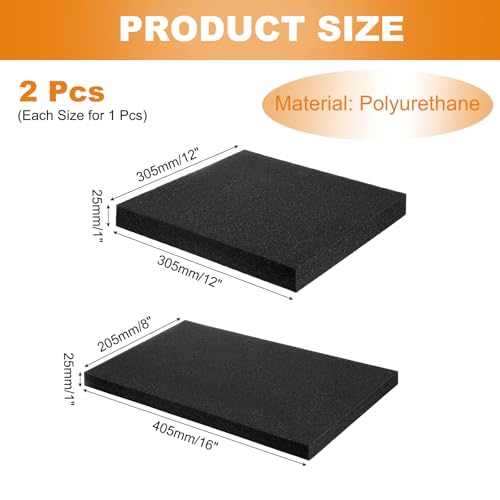 MECCANIXITY 2 Pcs Black Foam Inserts 16"Lx8"Wx1"T & 12"Lx12"Wx1"T - size: 16"Lx8"Wx1"T / 12"Lx12"Wx1"T