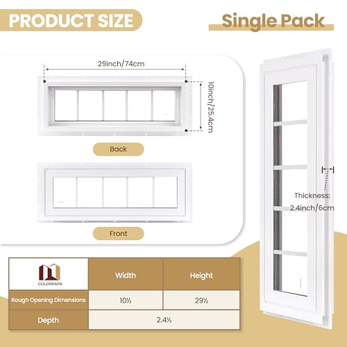 10" x 29" Vinyl Transom Window, White - color: White, size: 10" x 29"