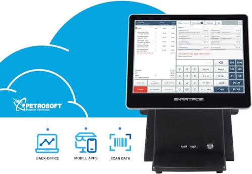 All-in-One SmartPOS-129 Professional Cash Register for Small Business, POS Bundle Includes: Cashier Touch Screen Monitor, Customer-Facing Display, Cash Drawer, Thermal Printer, 2D Barcode Scanner