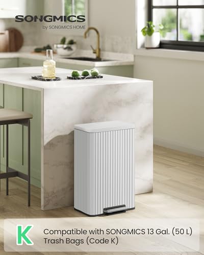 SONGMICS Trash Can, 13 Gallon (50 L), Stainless Steel, with Lid, Pedal - color: Cloud White, size: 13 Gallon