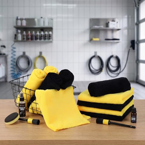 Shimeyao Black, Yellow 20 Pcs 16 x 16 Inch Microfiber Car Detailing Towel - color: Black, Yellow