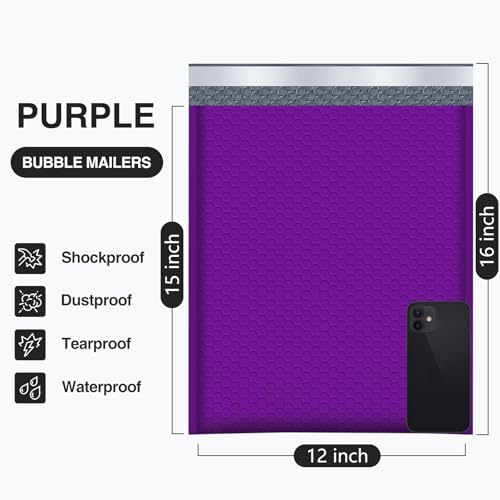 UCGOU Large Bubble Mailers 12x16" 25 Pack Usable Size 12x15" Purple Padded - color: Purple, size: 12x16" 25PC
