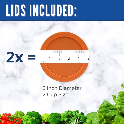 Replacement Lids fits Pyrex 2-Cup Glass Food Storage Container Bowls, 5-Inch Plastic Round Lids Covers for Pyrex 7200-PC, Airtight & Leakproof (2-Pack, Orange) - color: Orange, size: 2-Pack