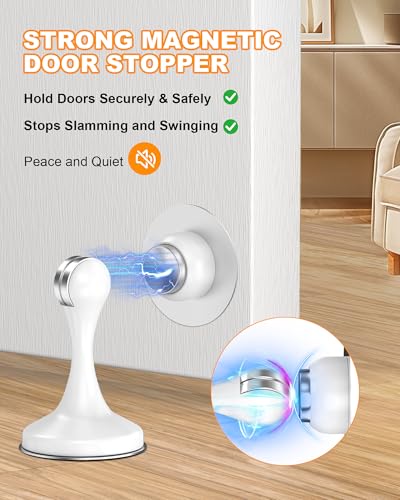 Crosize Magnetic Door Stoppers 8 Pack, Stainless Steel Door Stops, White - color: White, size: 8 Pack