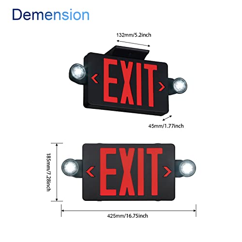 GZRUIYANG Black Housing Exit Sign With Emergency Lights Red, LED Exit Light With Battery Backup, UL 924 Certified, AC 120/277V, Commercial Lights Combo for Business - 4 Pack - color: Black Housing Red Letter, size: 4 Pack