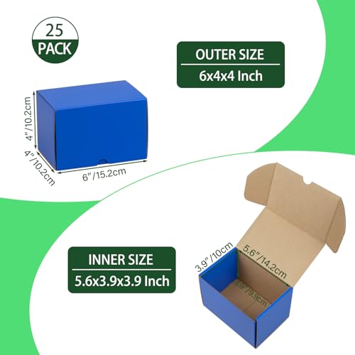 6x4x4 Inches Shipping Boxes Pack of 25, Blue Corrugated Cardboard Box Literature Mailer for Packing Small Business - color: Blue, size: 6x4x4