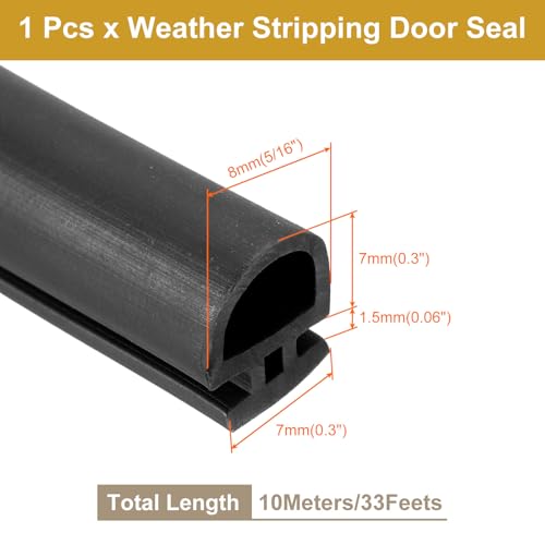 PATIKIL Window Weather Stripping Door Seal, 5/16" Wide Bulb Bubble TPE Weatherstrip Seal for 0.3" Slot Door Frame Window (10 m/33 ft, Black) - size: 0.3"