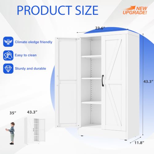GAIOUS 43.3'' Tall Kitchen Pantry Cabinet, White Metal Storage Cabinet - color: White, size: 11.8"D x 23.6"W x 43.3"H