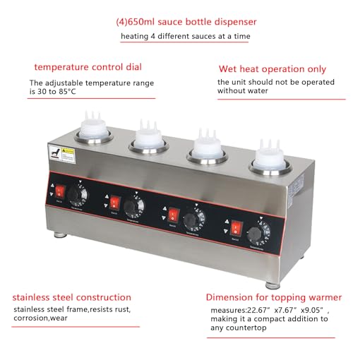 Four Heads Cheese and Chilli Warmer with Pump and Laddle(4x650ml Electric Sauce Warmer) - size: 4x650ml electric sauce warmer