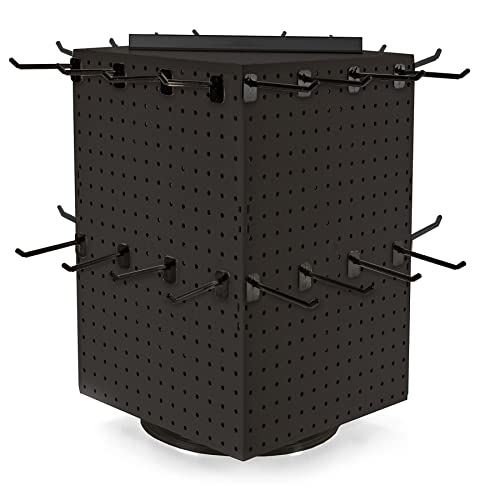 Azar Displays 701414-BLK-4B32 Rotating Countertop Display Kit with Peg Hooks Included, Pegboard Spinner Organizer, Jewelry Organizer Retail Display Necklace Holder Craft Storage,Black 14"x14"x20" - color: Black, style: Pegboard + Hooks
