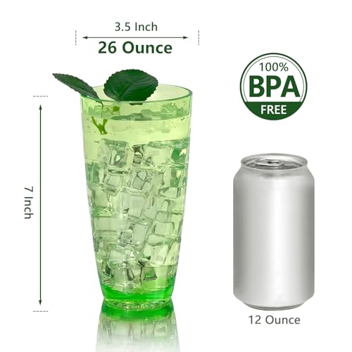 26-Ounce Plastic Tumblers (Set of 6), Reusable Plastic Mugs, BPA-Free Acrylic to Drink Mugs, Shatter Resistant, Textured Interior, Dishwasher Safe (Green, 26 Ounce) - color: Green, size: 26 Ounce
