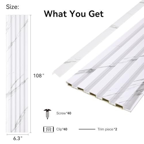 Slat Wall Panel 8-Pack, 108โโx6.3โโ, Marble White - size: 108โโx6.3โโ-Marble White