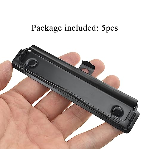 HAHIYO 4.72 Inches Black Metal Mountable Clipboard Clips - 5 Pack, Durable Spring Loaded Clip with Rubber Grips, Hanging Hole and Rivets - Document File Wood Plastic Clip Board for Office School Home - style: Black-4.72in-5p
