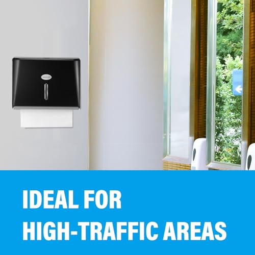 Tioncy 6 Pack Paper Towel Dispenser Wall Mount Commercial with Lock Adhesive No Drilling or Screws Install Plastic Tri Fold, C Fold Paper Hand Towel Holder for Bathroom Restroom Office(Black)