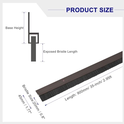 uxcell Door Brush Bottom Sweep H-Shape Aluminum Alloy Base with 0.8-inch PP Brush for Home, Industrial (35-inch L, Brown) - color: Brown, size: 35-inch x 0.8-inch