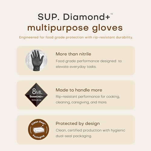 SUPER+ Disposable Nitrile Gloves, 8 Mil Diamond Powder-Free Latex-Free Food Safe Chemical Resistant Heavy Duty, Black 500 Ct - color: Large (Black)