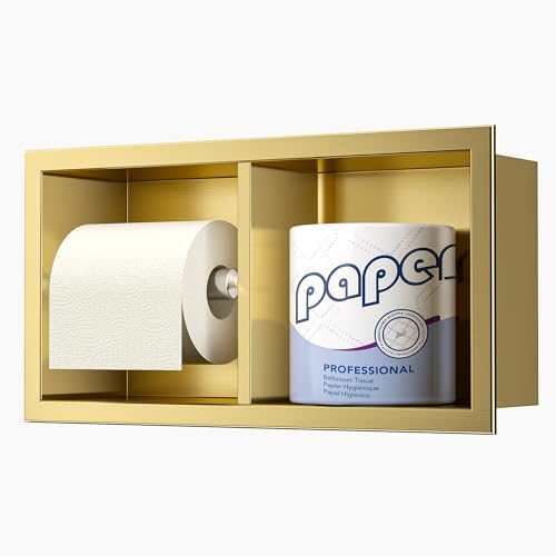 Neodrain Gold Dual Roll Recessed Toilet Paper Holder,for Standard/Mega Roll - color: Gold
