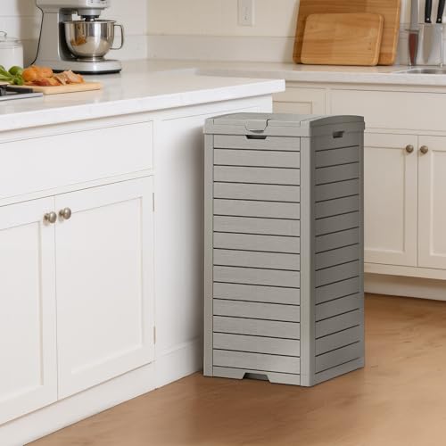 Fancyango Resin Outdoor Trash Can with Lid, 31 Gallon, Gray - color: Gray, size: 31 Gallon