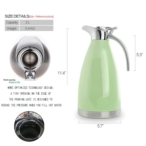 Sumerflos 68 Oz Stainless Steel Coffee Thermal Carafe/Double Walled Vacuum Thermos Insulated / 12 Hour Heat Retention / 2 Liters (Green) - color: Green