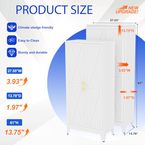 GAIOUS 61" Tall Kitchen Pantry Cabinet,Metal Storage Cabinet White Cupboard - color: White, size: 13.78"D x 27.55"W x 61"H