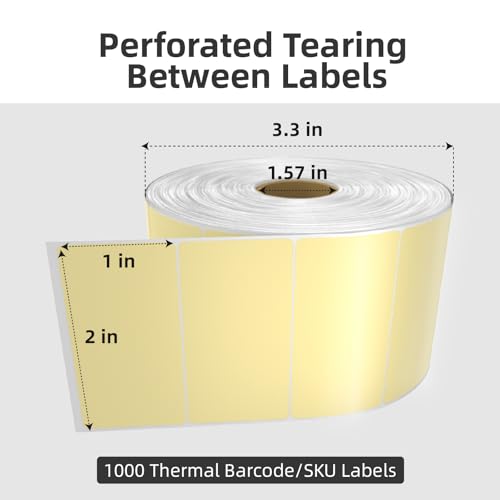 1000 2x1 Thermal Labels Roll, HUOJI Yellow Shipping Barcode Labels - color: Yellow, size: 2x1