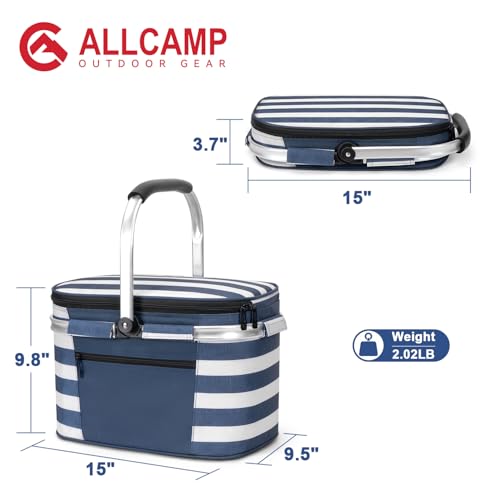 ALLCAMP Picnic Basket, 22L Insulated Cooler Foldable, Thick, Blue White - color: Blue White, size: Medium