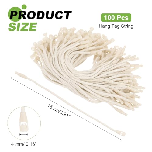 PATIKIL 100 Pcs Cotton Hang Tag String, 6 Inch Beige Snap Lock Pins Loop Fastener Price Tag Ties for Clothes Shoes Luggage - color: Beige, size: 6 Inch