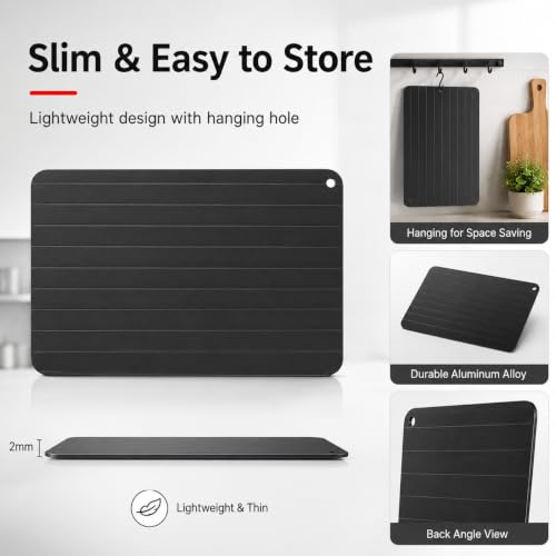 Defrosting Tray Aluminum Thawing Plate for Meat Seafood Kitchen Board, 23 x 16.8 cm