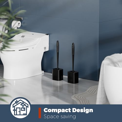 Holaloha Toilet Brush and Holder Set, Space Saving, 2 Pack, Black - color: Black