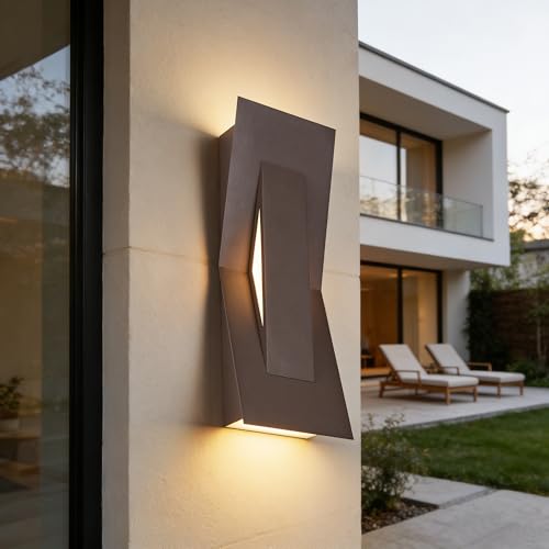Tarentlight Modern Art Exterior LED Wall Sconce 24W Dimmable, Up Down Outdoor Wall Mount Light, Waterproof Metal Fixture for Residential Backyard, Patio, Garage, Hotel & Vacation Resort Exterior Walls - color: 1 Pack Textured Bronze