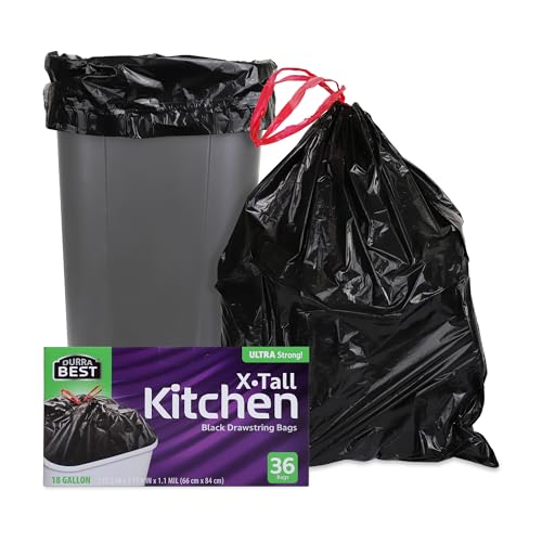 Heavy-Duty Trash Bags – 36 count, 18 Gallon Black, Ultra Thick Drawstring Garbage Bags – Leak-Resistant for Home & Commercial Use, Big Trash Bags - color: Black, size: 1 Count (Pack of 36)